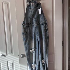 Distressed Denim Overalls